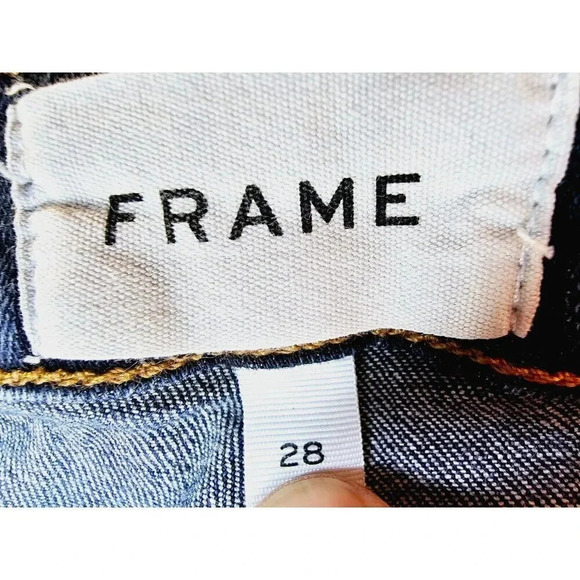 Frame Size 28X29 Women's Le Skinny De Jeanne Blue Denim Embroidered Logo Jeans - Picture 5 of 13